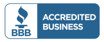 BBB Accredited Business logo, white flame and BBB text on left,