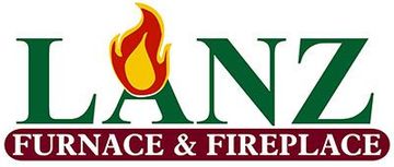 A logo for lanz furnace and fireplace with a fire