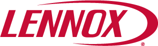 A red and white logo for lennox on a white background