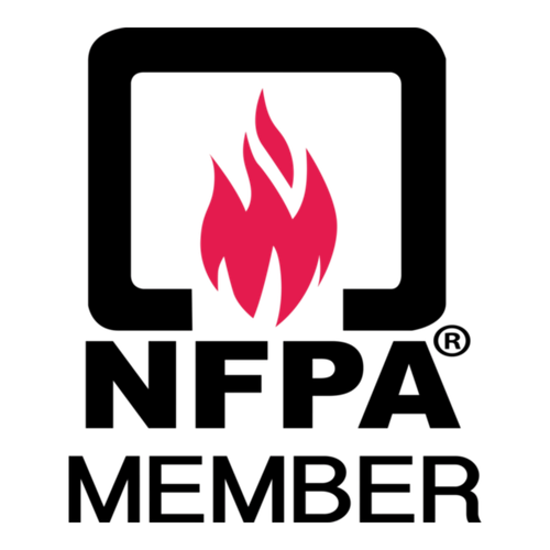 The nfpa member logo has a red fire in a square.