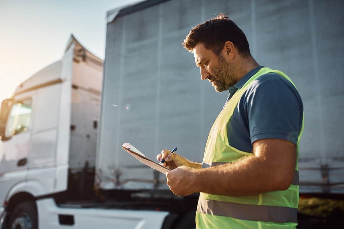 Freight Dispatcher writing on a clipboard near Nicholasville, KY