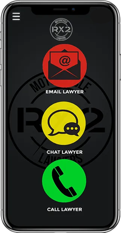 Smartphone screen with three contact options: red email, yellow chat, and green call icons on black background.