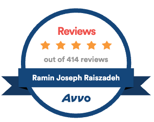 Avvo reviews badge for Ramin Joseph Raiszadeh, 5 stars, out of 414 reviews