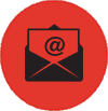 Red circle with a black envelope and @ symbol, representing email or messaging.