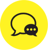 Black chat bubbles on a yellow circular background icon.