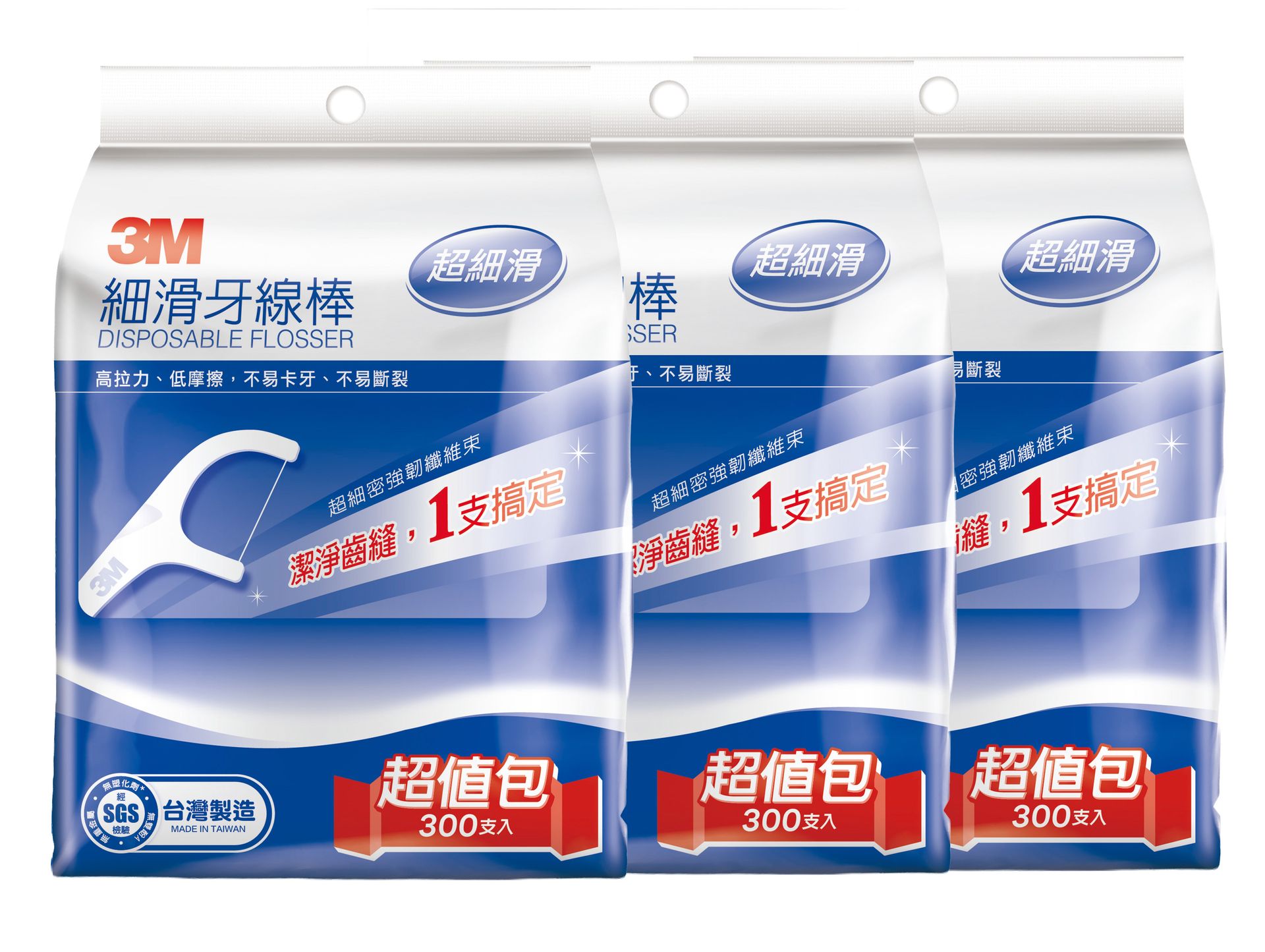 3M 細滑牙線棒-單線補充包 300支 @3入組 共900支
