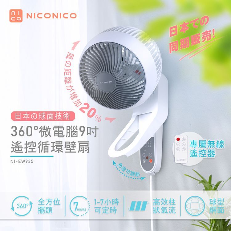 NICONICO 360度球型9吋遙控循環壁扇 (NI-EW935)