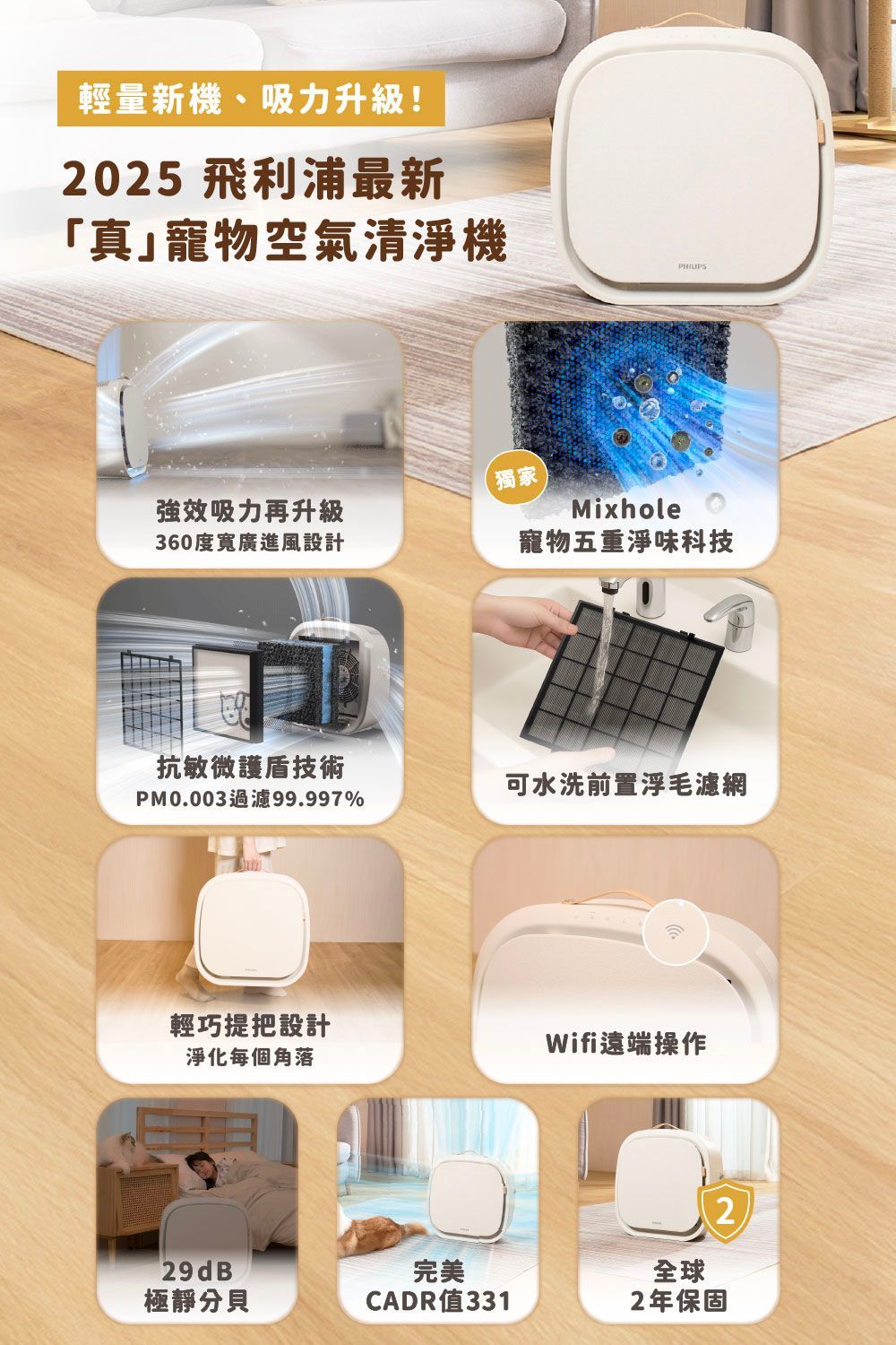 Philips 飛利浦 毛小奈Lite 寵物空氣清淨機 ★適用13-15坪  加贈一片濾網組(AC3360/80)