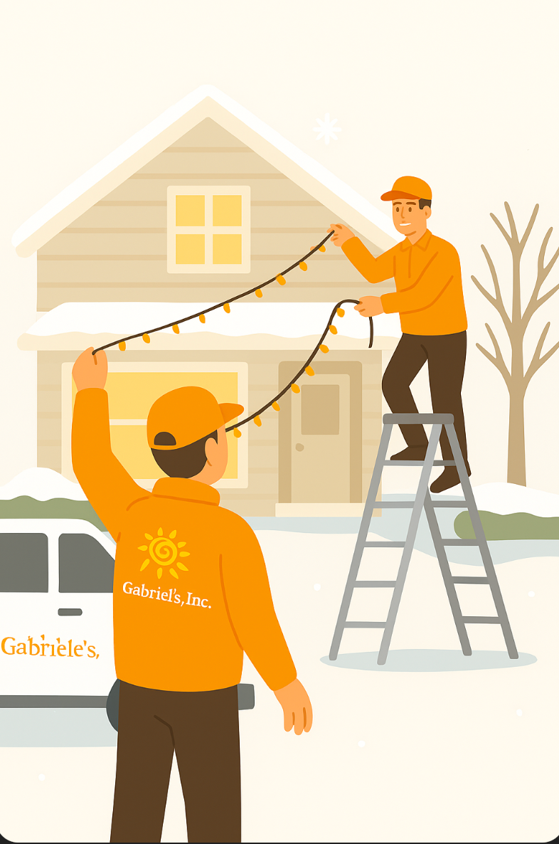 Hanging up Christmas lights in Wauconda, IL.