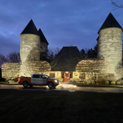 Holiday lighting installation for businesses in Inverness, IL.