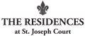 Logo for The Residences at St. Joseph Court; dark green oval with gold trim, white text, and gold fleur-de-lis icon.