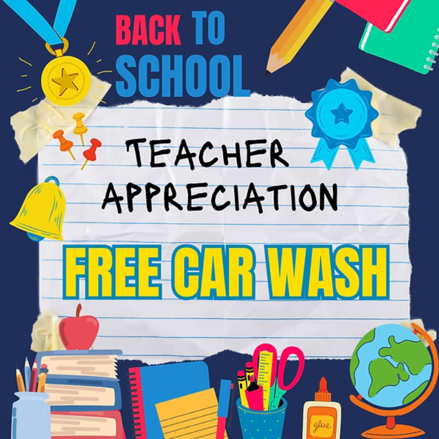 Back to school teacher appreciation free car wash poster