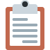 Clipboard icon with a white sheet of lined paper and orange border, clipped at the top.