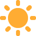 Orange sun icon with eight rays and small yellow dots on a white background