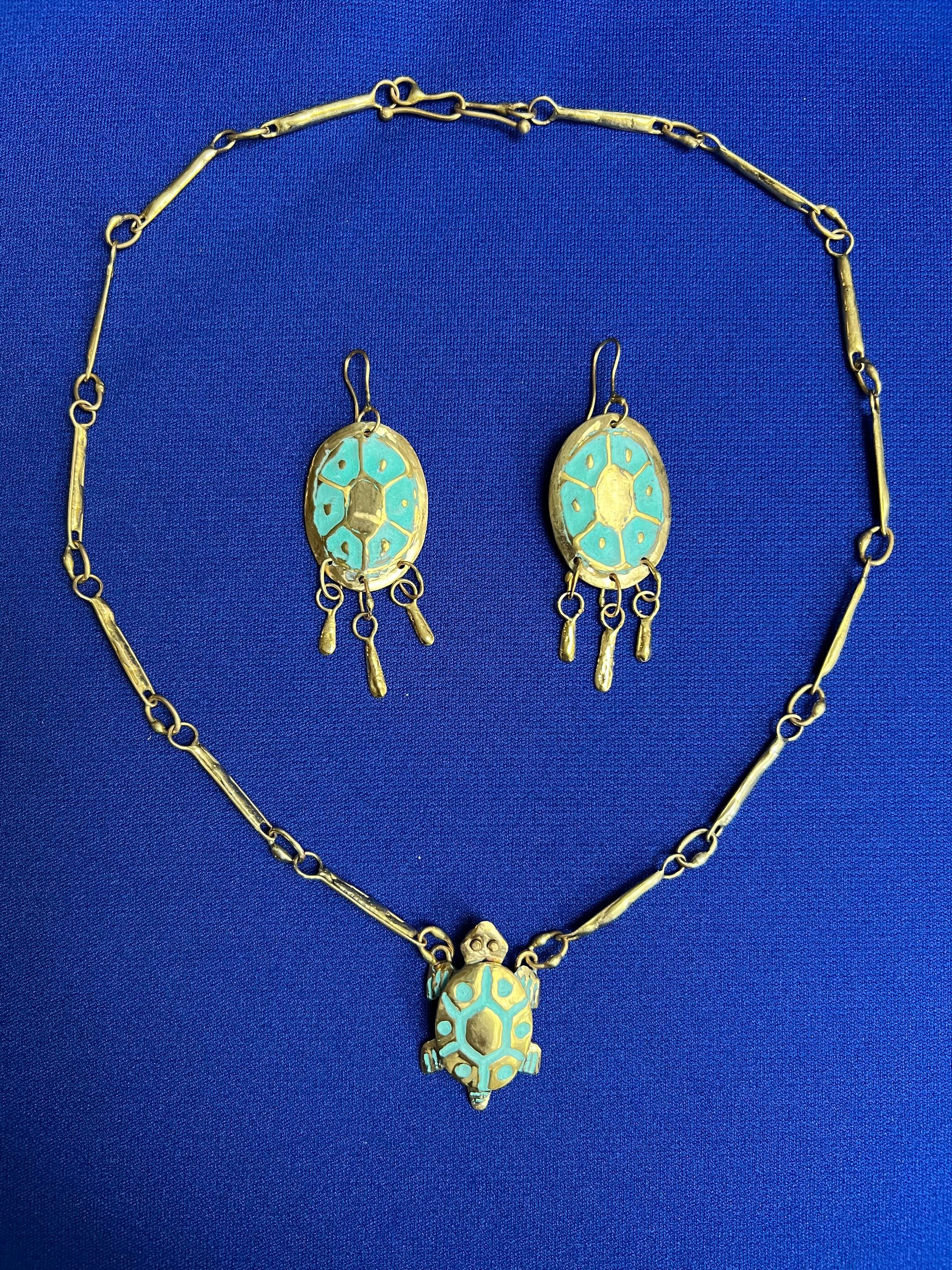 Turtle Necklace, earrings, final sale