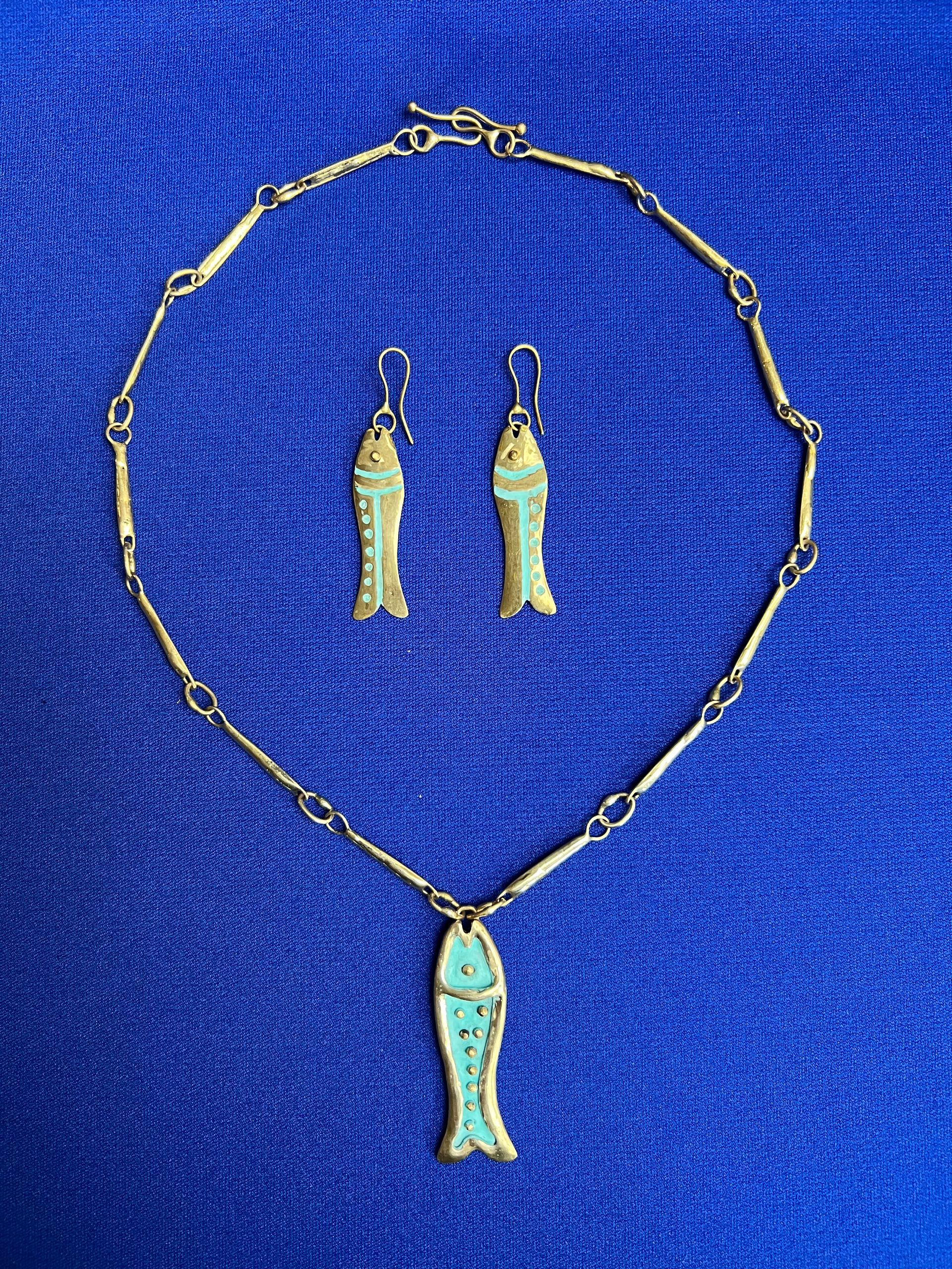 Fish Necklace, earrings final sale