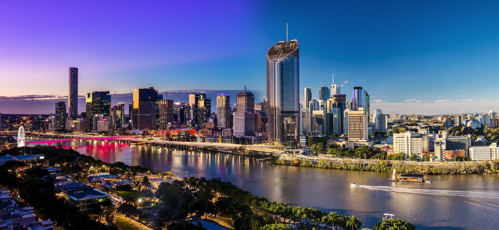 City Skyline At Dusk Reflected On A River — Arctic Installations in Brisbane, QLD
