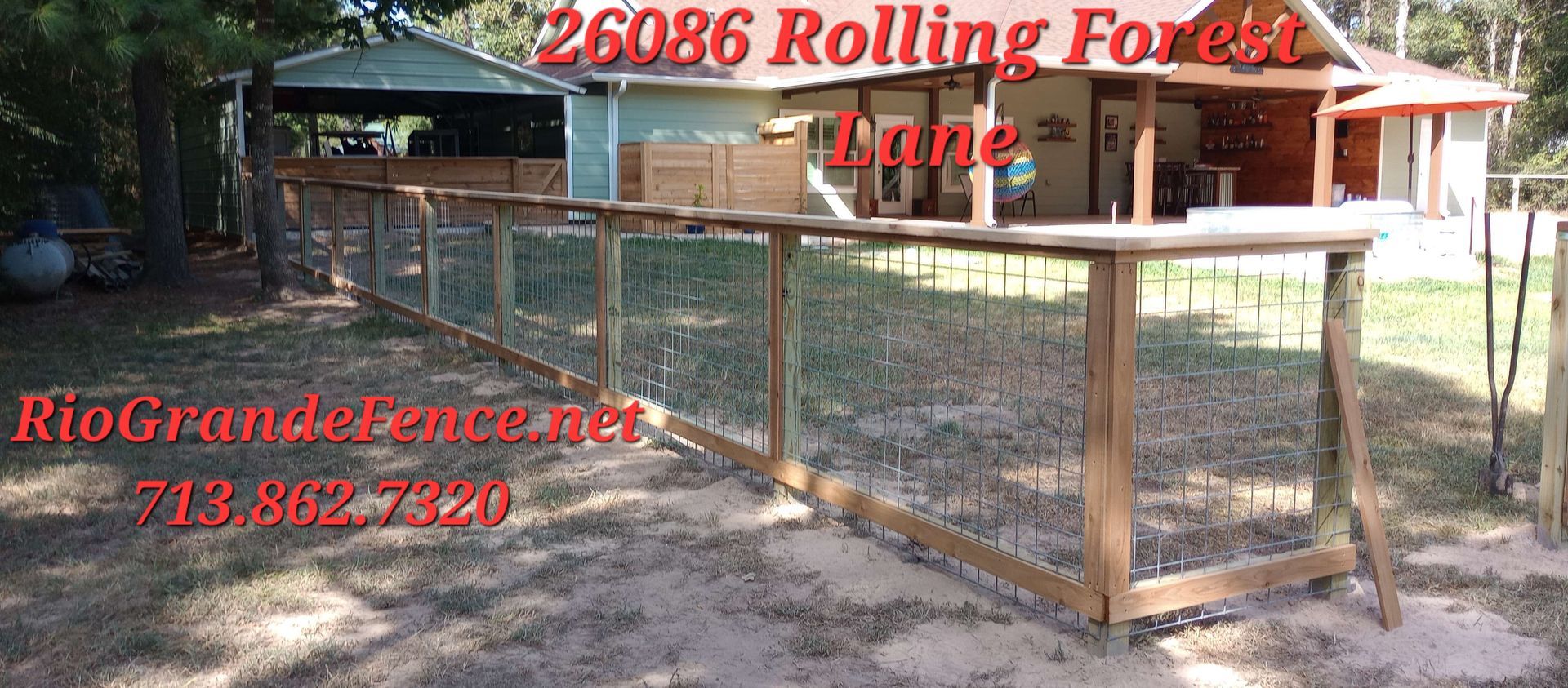 A House with A Fence in Front of It that Says 26036 Rolling Forest - Houston, TX - Rio Grande Fence Company