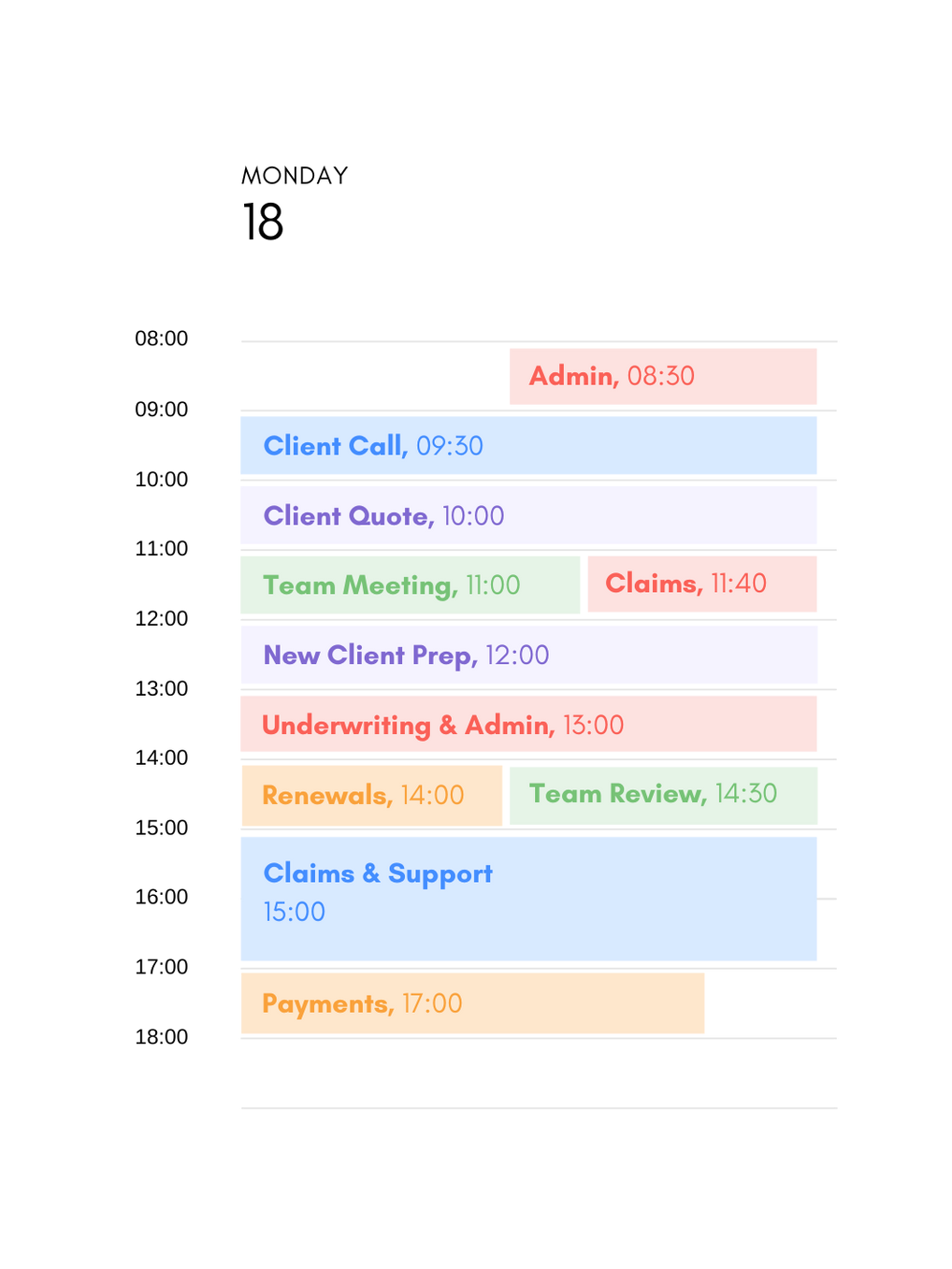 A screenshot of a calendar showing the time of each day.