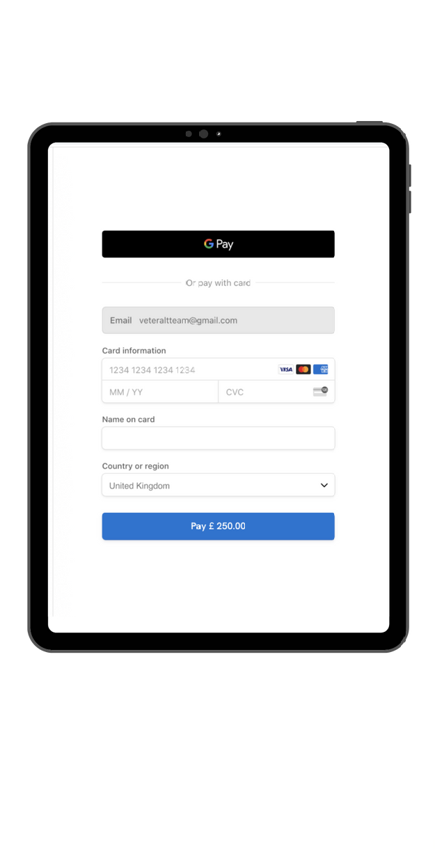 A tablet with a payment page on it.