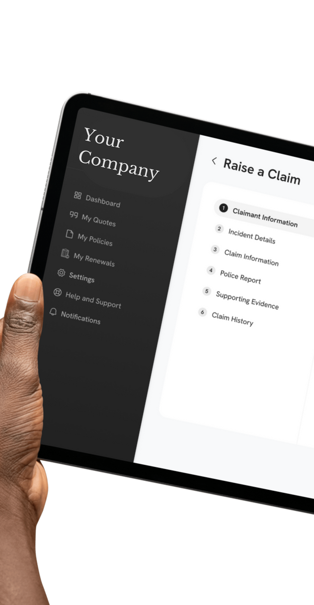 A person is holding a tablet with a screen that says `` your company ''.
