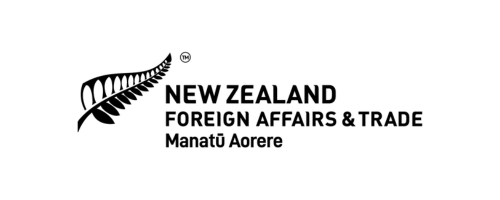 The New Zealand foreign affairs and trade logo black and white.