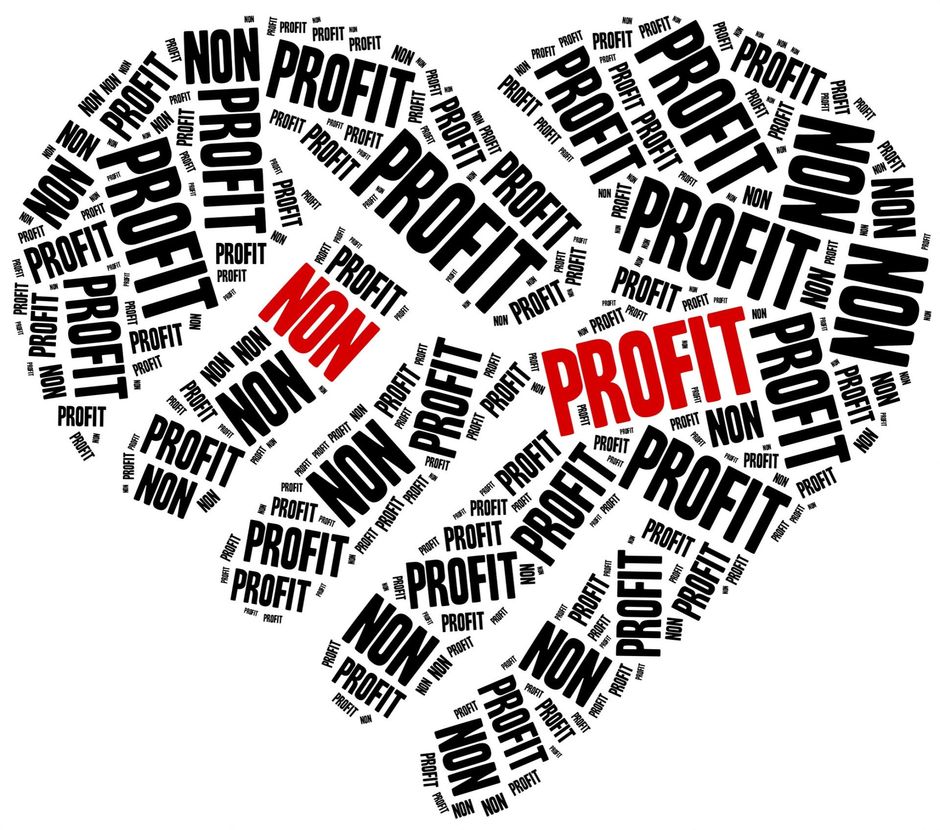Word profit formed from repeated black and red “PROFIT” and “NON” text on white background
