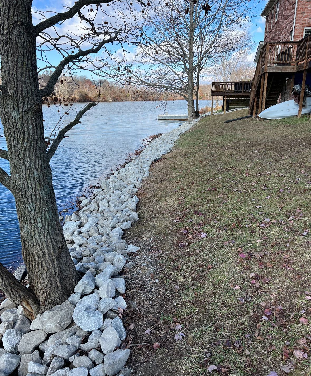 Large Rock Wall Along the Shore — Scottsburg, IN — Babbs Land Management LLC