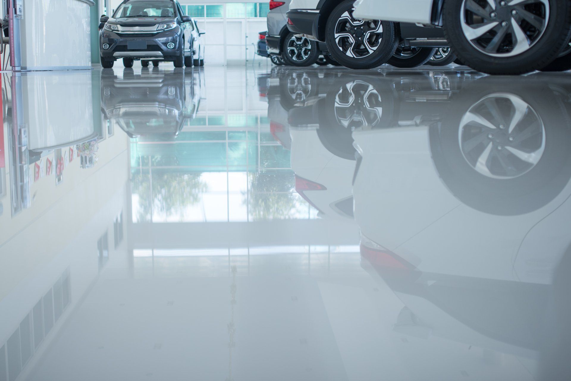 Modern beautiful showroom with cars being sold.
