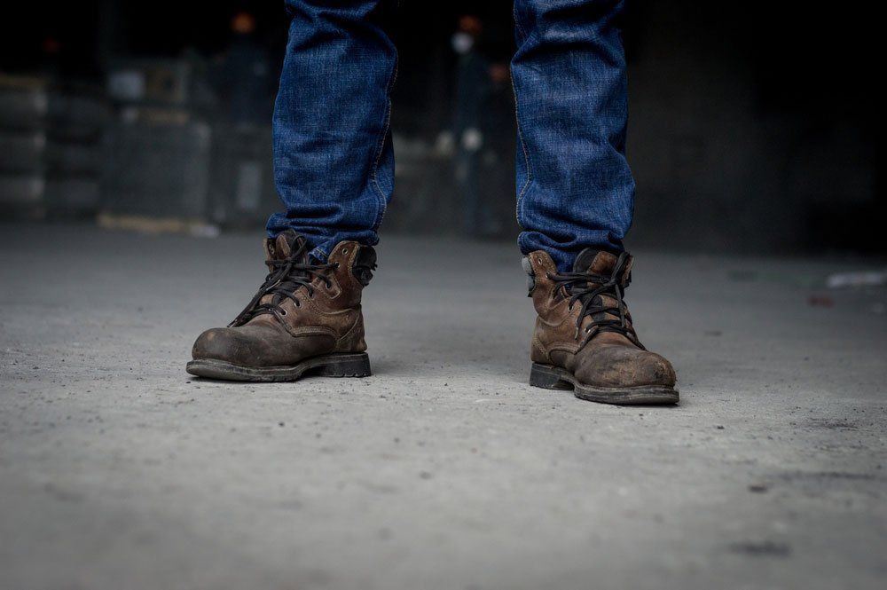 Man Wearing Brown Work Boots — Quality Shoe Shop in Maroochydore, QLD