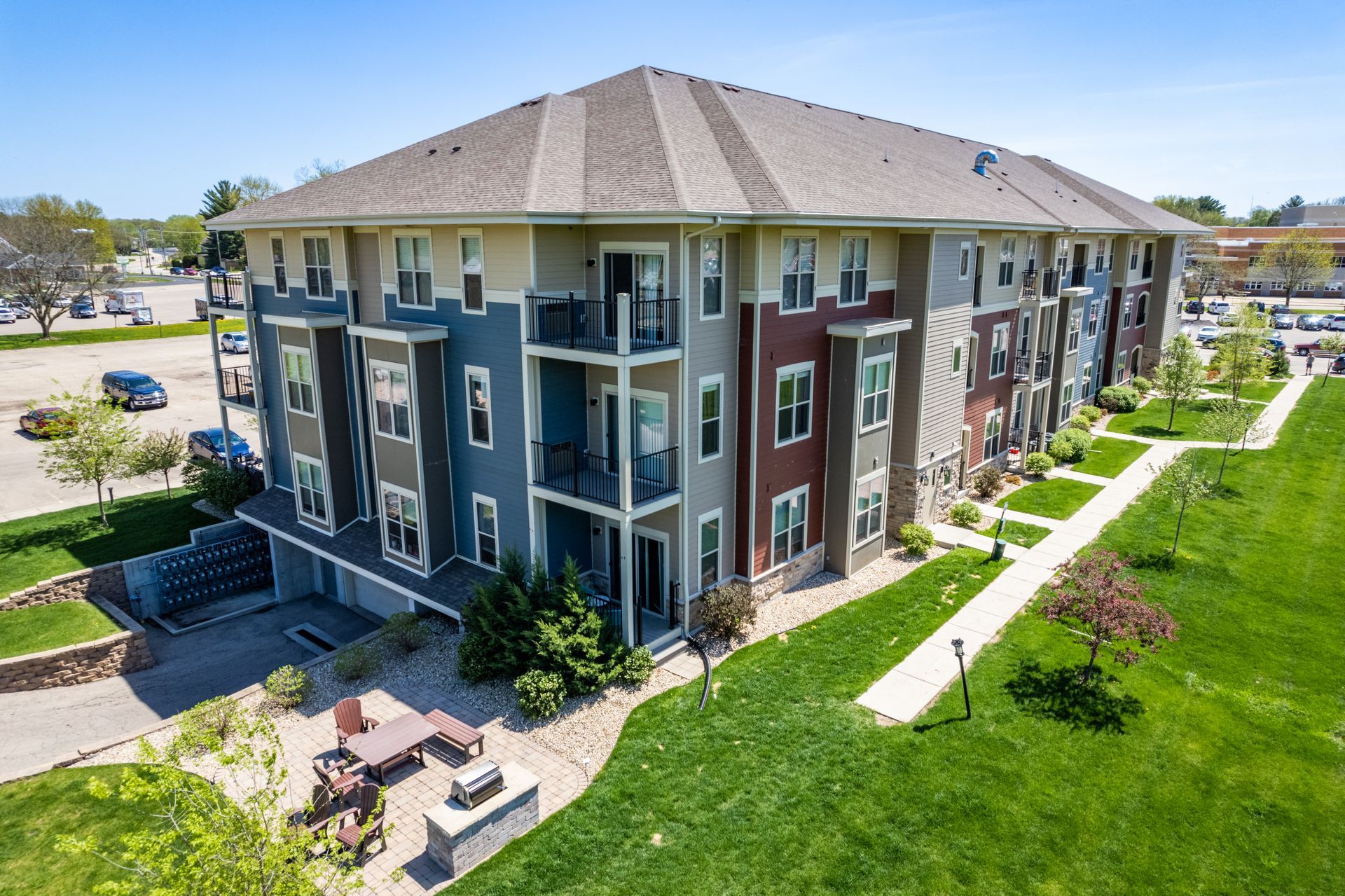 a large apartment building with a lot of windows