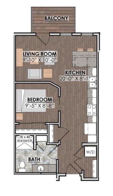 a floor plan of a one bedroom apartment with a balcony .