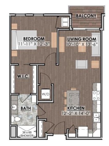 a floor plan of a bedroom , living room , kitchen and balcony .