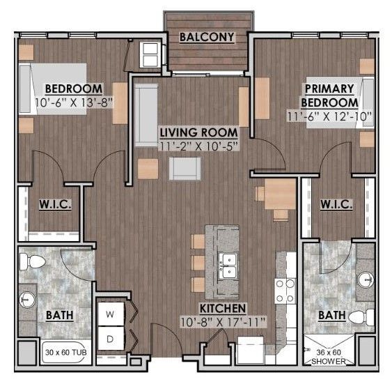 a floor plan of a two bedroom apartment with a balcony .