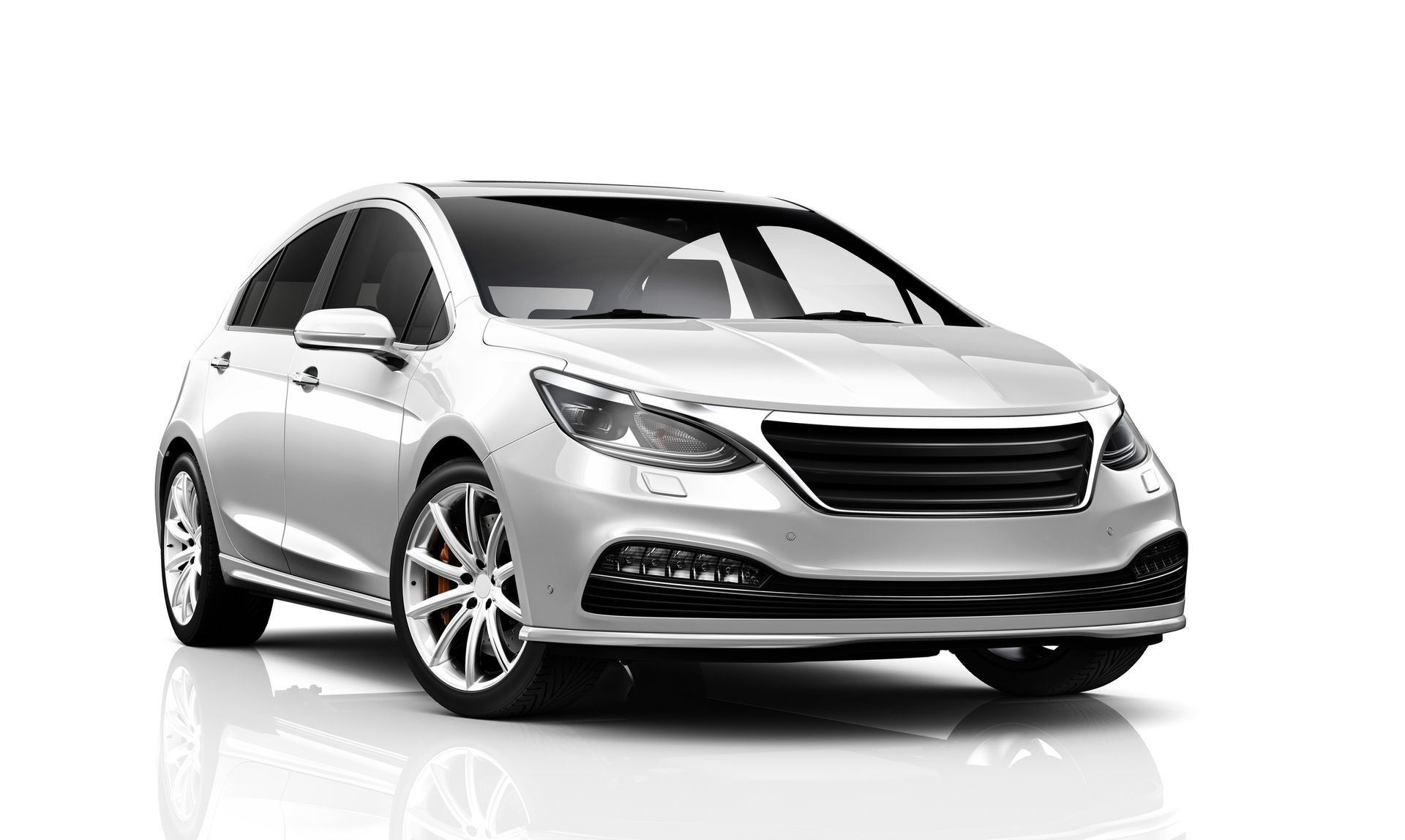A silver car on a white backdrop, representing API Auto Glass's auto glass mirror replacement in Oak