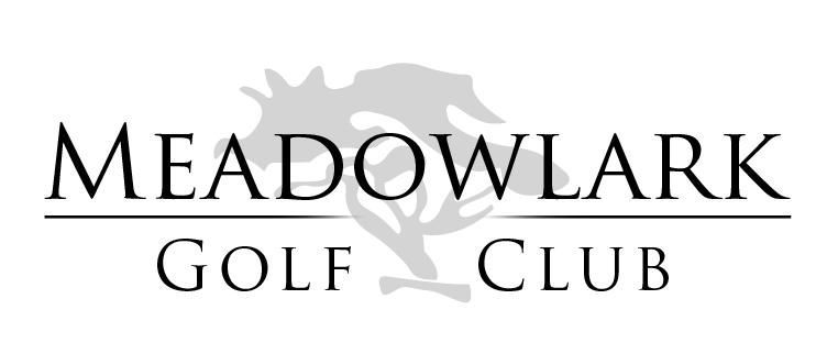 Meadowlark Golf Club logo with black text and a gray bird silhouette on a white background