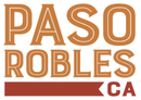 Paso Robles CA logo in orange and brown text with a brown underline