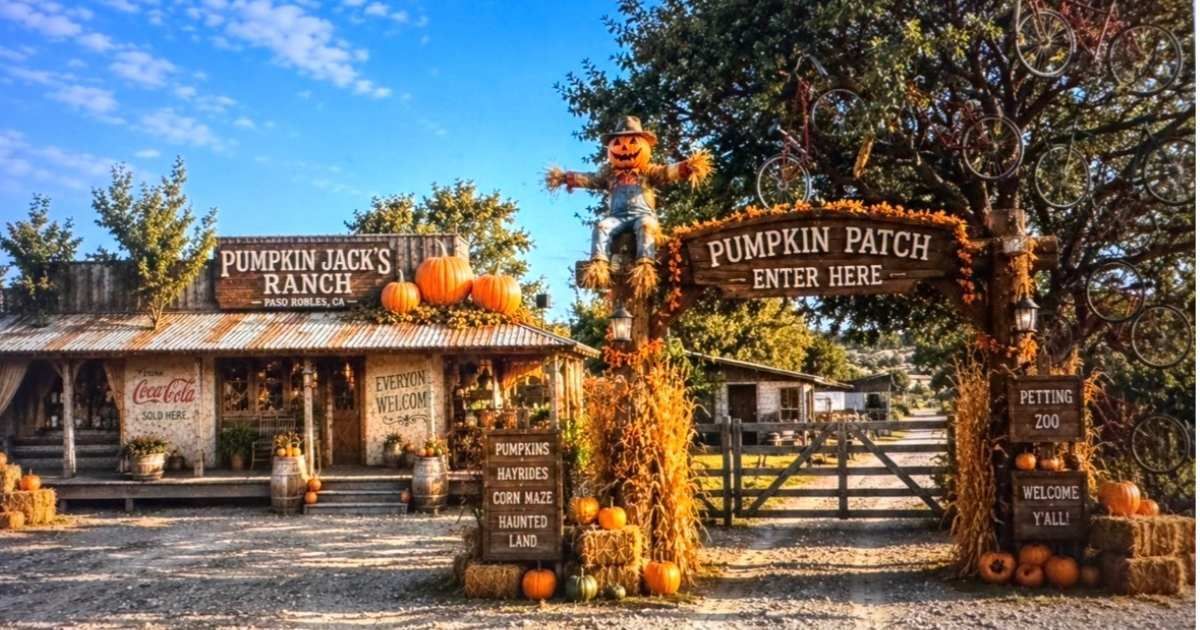 Pumpkins of various sizes arranged on a grassy patch beside a concrete border.
