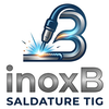 Logo per inoxB SALDATURA TIG con torcia di saldatura blu ed effetto scintilla su scritta metallica.