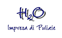 Logo blu “H2O” con la scritta “Impresa di Pulizie” sottostante su sfondo bianco.