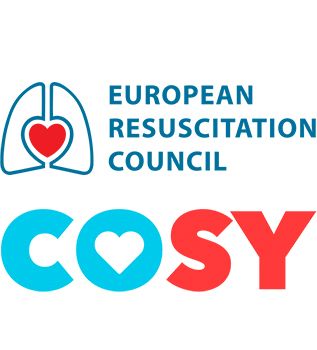Logo voor de Europese Reanimatieraad; blauwe longen met een rood hart, 