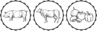 Icons for pork, beef and vegetables
