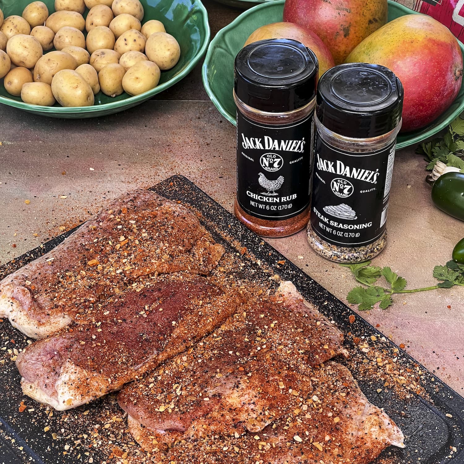 seasoned duck breasts with Jack Daniels chicken rub and steak seasoning