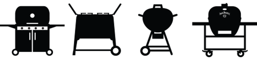 Assortment of Grilling appliances including a smoker and ceramic grill
