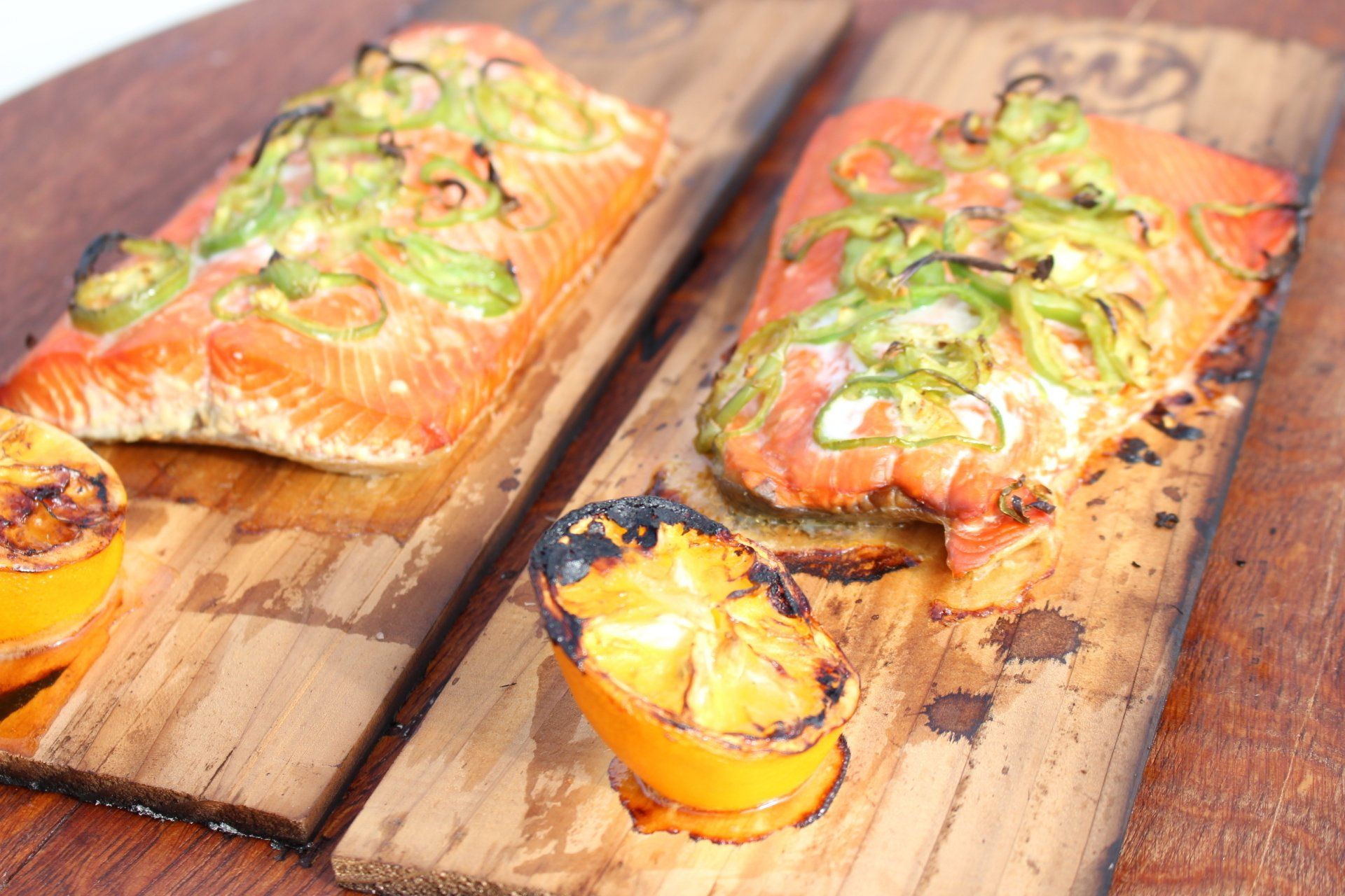 cedar plank salmon with lemon