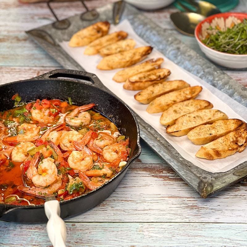Smoked Shrimp Scampi Bruschetta plated