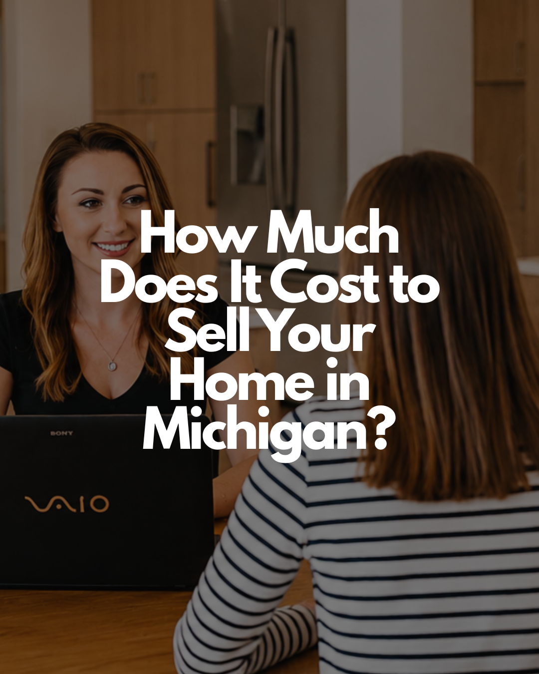Text overlay on a realtor meeting scene: “How Much Does It Cost to Sell Your Home in Michigan?”
