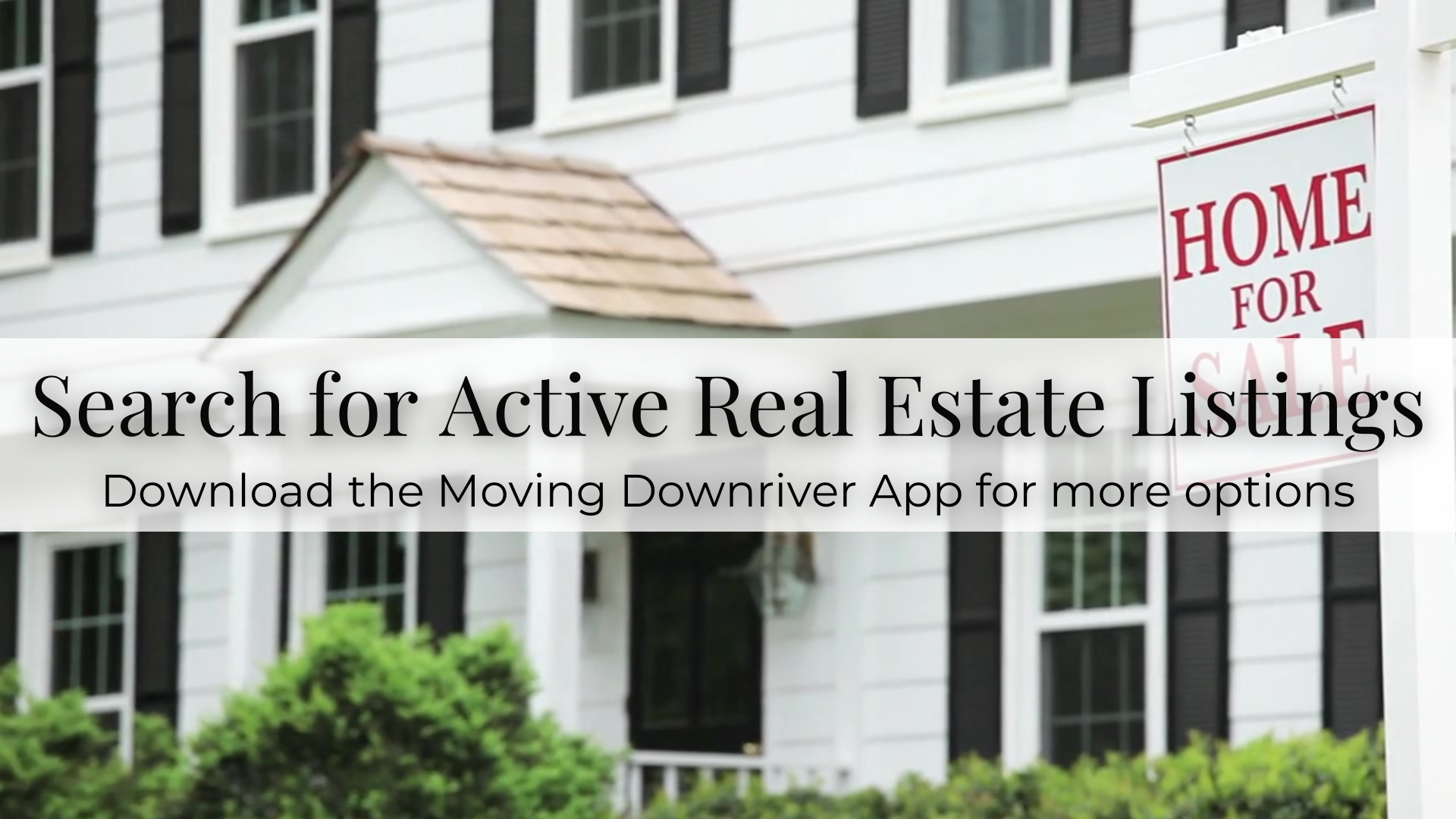 Real estate listing ad on a white house exterior with a red “Home for Sale” sign