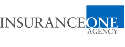 Insurance One Agency logo with gray and blue text and blue accent bar