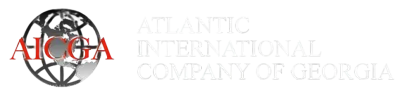 AICGA logo with a gray globe and red letters, beside faint text reading “Atlantic International Company of Georgia.”